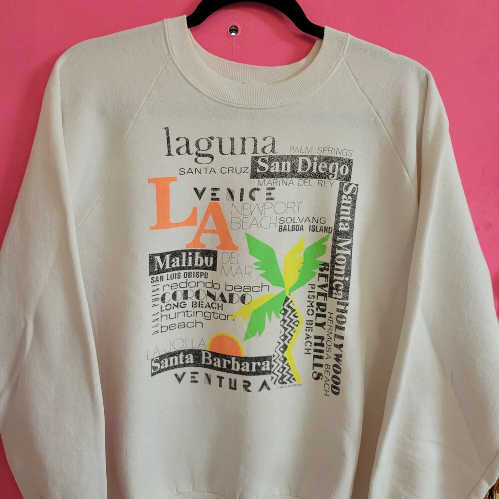 80s 1989 vintage vtg neon surf Venice beach California crewneck sweatshirt large